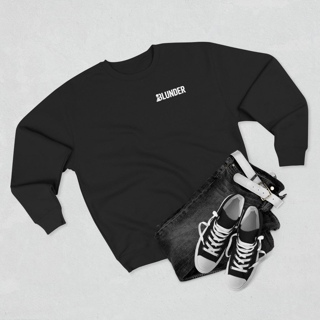 Chess King Graphic Crewneck Sweatshirt — 'BLUNDER' Chest Logo, Gothic Black Casual Pullover