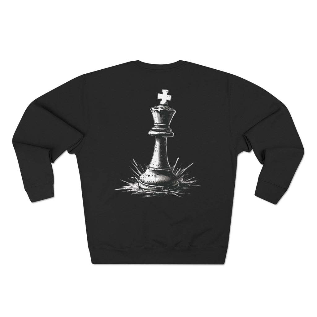 Chess King Graphic Crewneck Sweatshirt — 'BLUNDER' Chest Logo, Gothic Black Casual Pullover